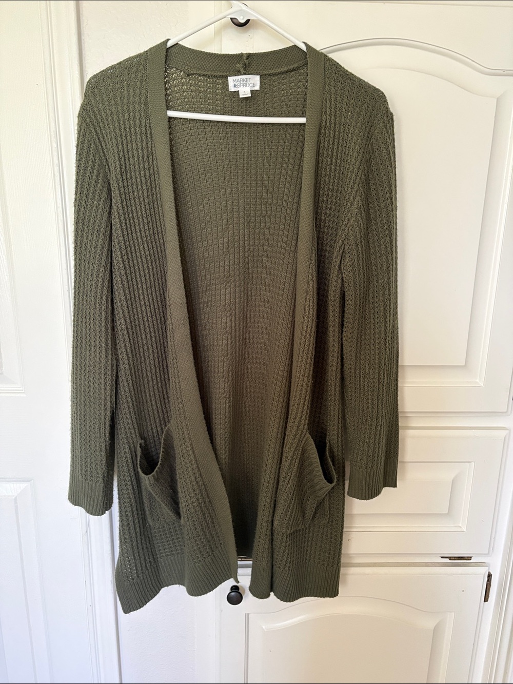 Market & Spruce Olive Green Open-Front Pocket Cardigan